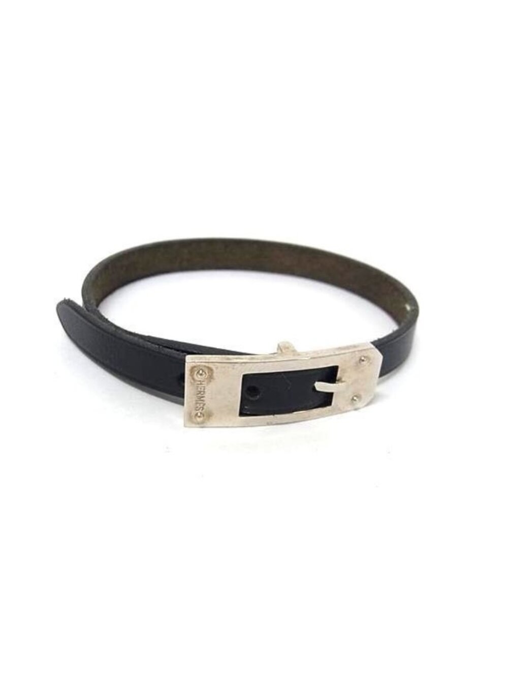 Hermes Bracelet Kelly Aldion Black Leather Silver
